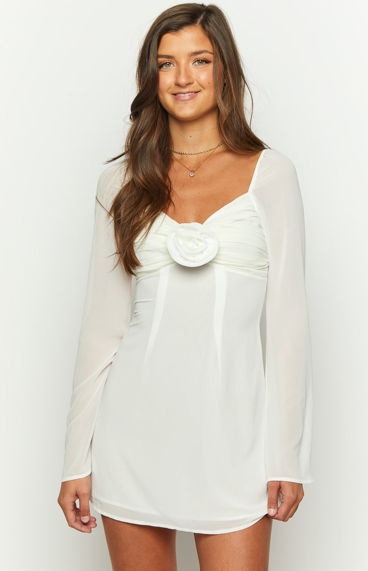 Kadence White Chiffon Long Sleeve Mini Dress Image