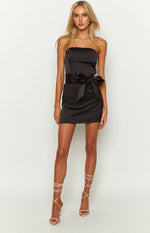 Kamie Black Satin Bow Mini Dress Image