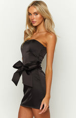 Kamie Black Satin Bow Mini Dress Image