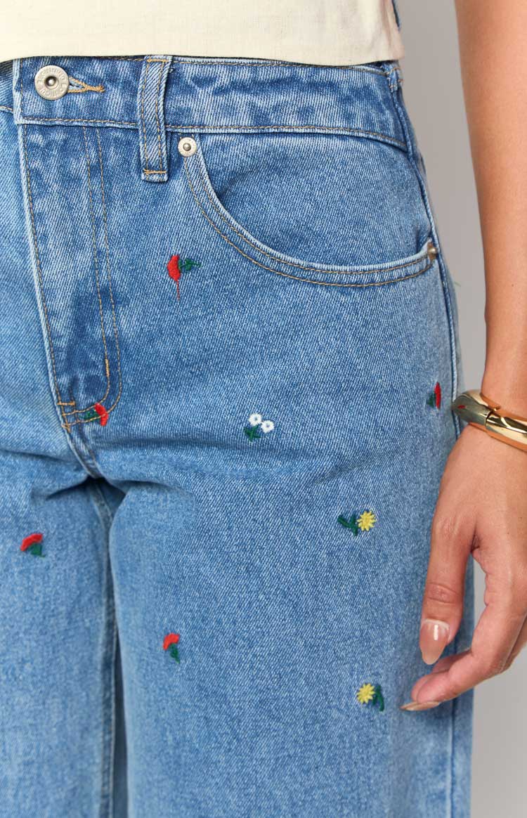 Kansis Blue Embroidered Uneven Waist Jeans Image