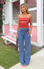 Kansis Blue Uneven Waist Jeans Image