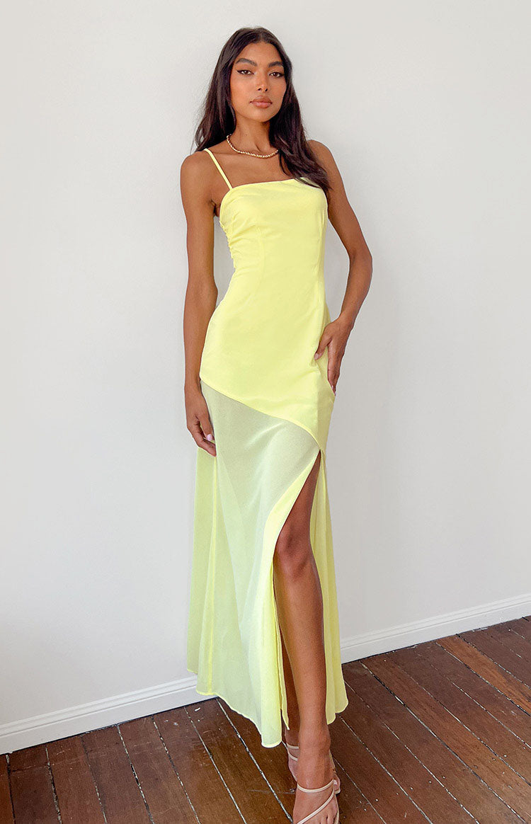 Ella Light Yellow Off Shoulder Formal Maxi Dress