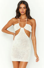 Kayda White Crochet Mini Halter Dress Image