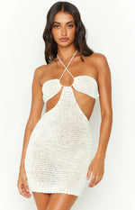 Kayda White Crochet Mini Halter Dress Image