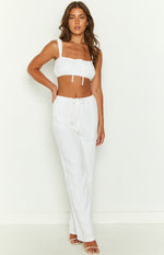 Kellie White Linen Blend Cropped Gathered Top Image