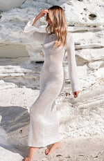 Kendrick White Sequin Knit Long Sleeve Maxi Dress Image