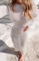 Kendrick White Sequin Knit Long Sleeve Maxi Dress Image