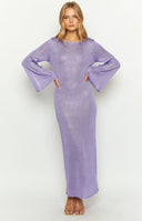 Kendrick Purple Sequin Knit Long Sleeve Maxi Dress