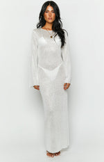 Kendrick White Sequin Knit Long Sleeve Maxi Dress Image