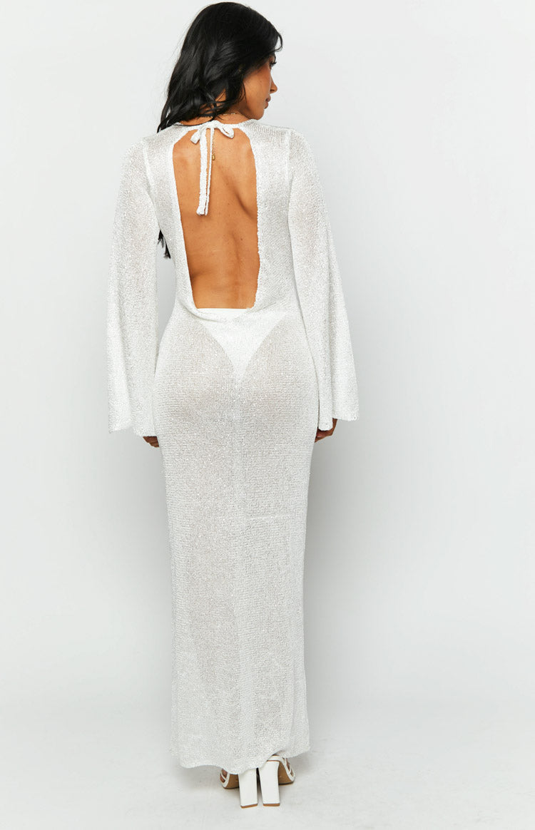 Kendrick White Sequin Knit Long Sleeve Maxi Dress Image