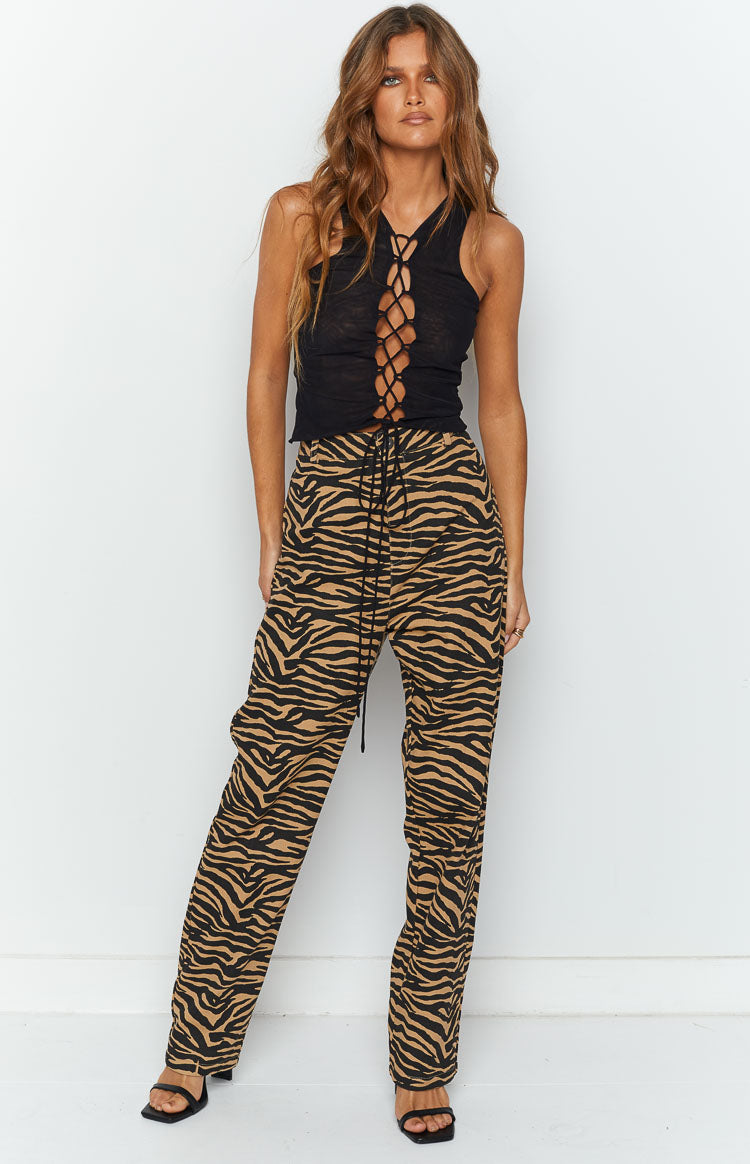 Tiger Lace Up Pants Zebra – Beginning Boutique NZ