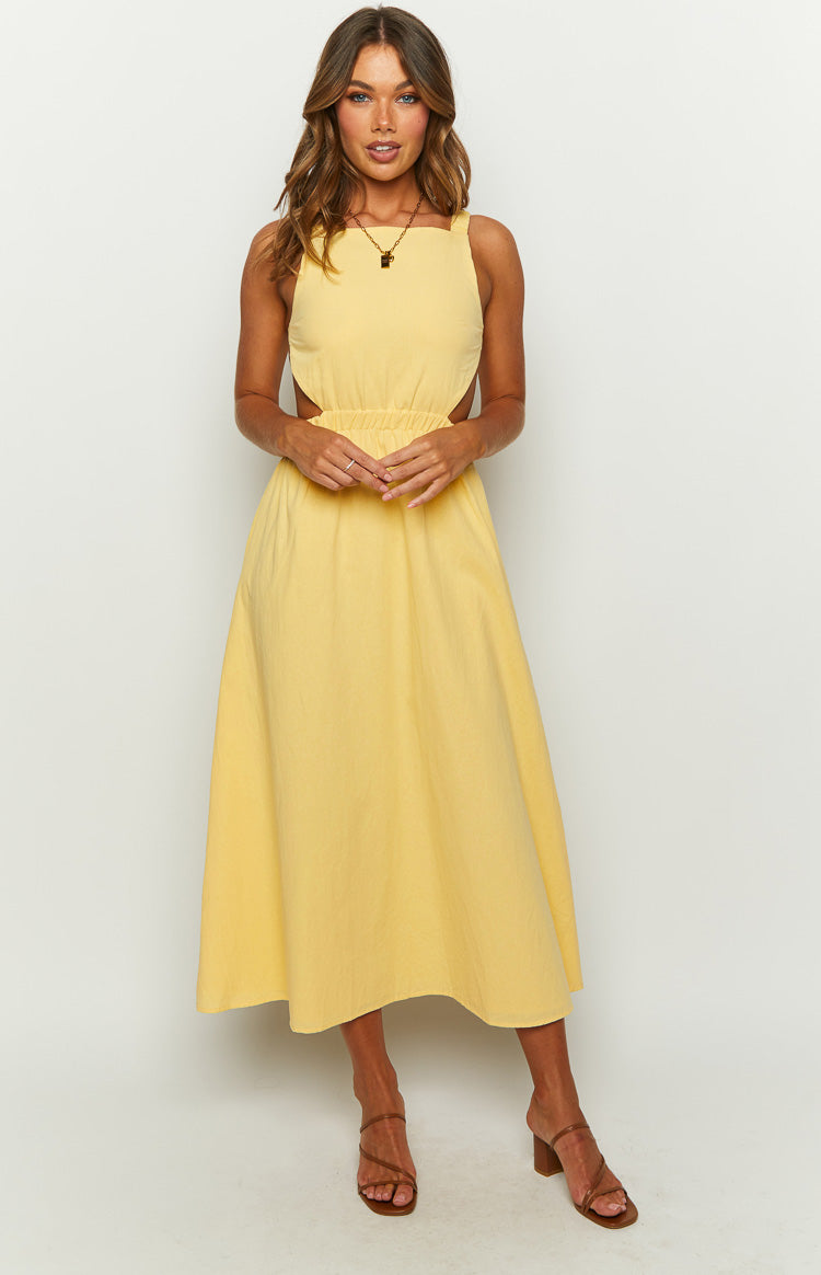 Kensington Yellow Backless Midi Dress Image