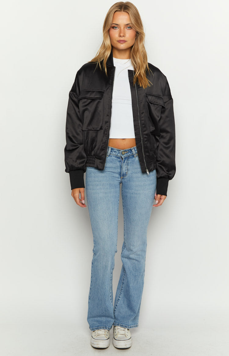 Keziah Black Satin Bomber Jacket Image