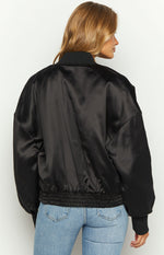 Keziah Black Satin Bomber Jacket Image