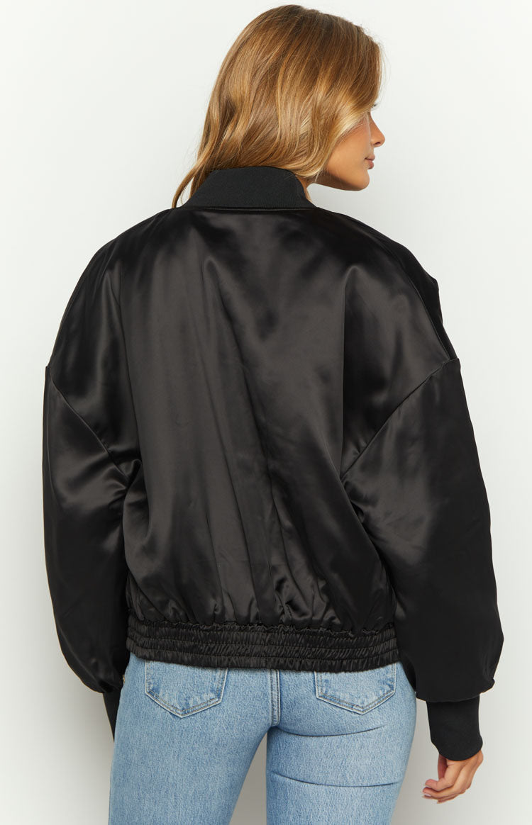 Keziah Black Satin Bomber Jacket Image