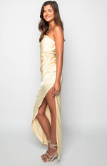 Kyla Yellow Satin Maxi Dress Image