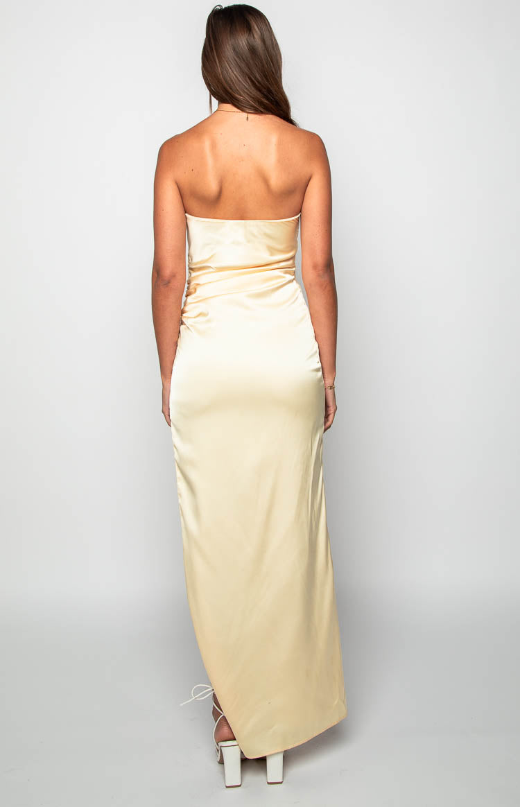 Kyla Yellow Satin Maxi Dress