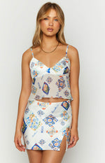 Kyrah White Satin Italia Print Crop Top Image