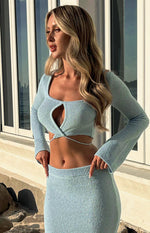 Laila Blue Long Sleeve Knit Top Image