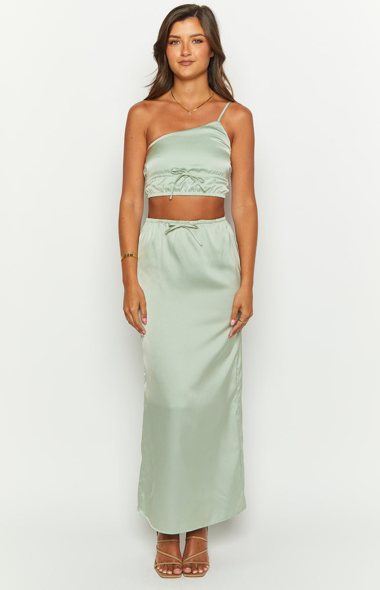 Lala Sage Satin Maxi Skirt