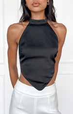 Laylee Black High Neck Satin Top Image