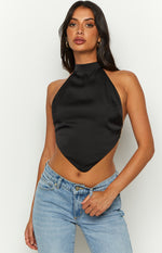 Laylee Black High Neck Satin Top Image