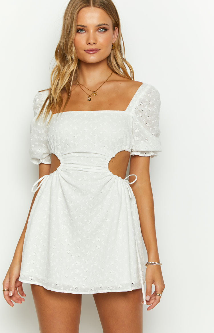 Leana White Broderie Mini Dress – Beginning Boutique NZ