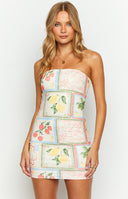 Lee White Roma Print Strapless Mini Dress