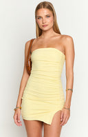 Let Go Yellow Ruched Mini Dress