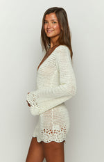 Li White Crochet Long Sleeve Mini Dress Image