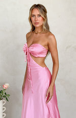 Lili Pink Satin Strapless Maxi Dress Image