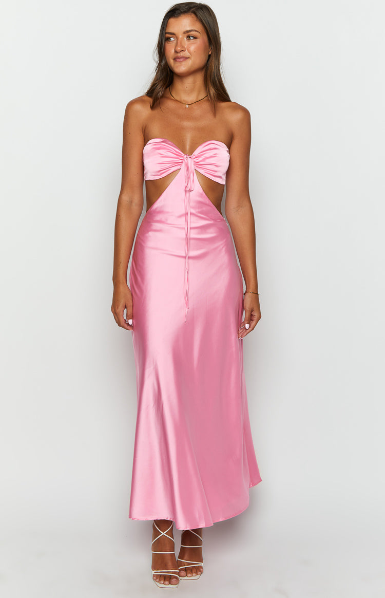 Lili Pink Satin Strapless Maxi Dress Image