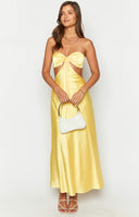 Lili Yellow Satin Strapless Maxi Dress