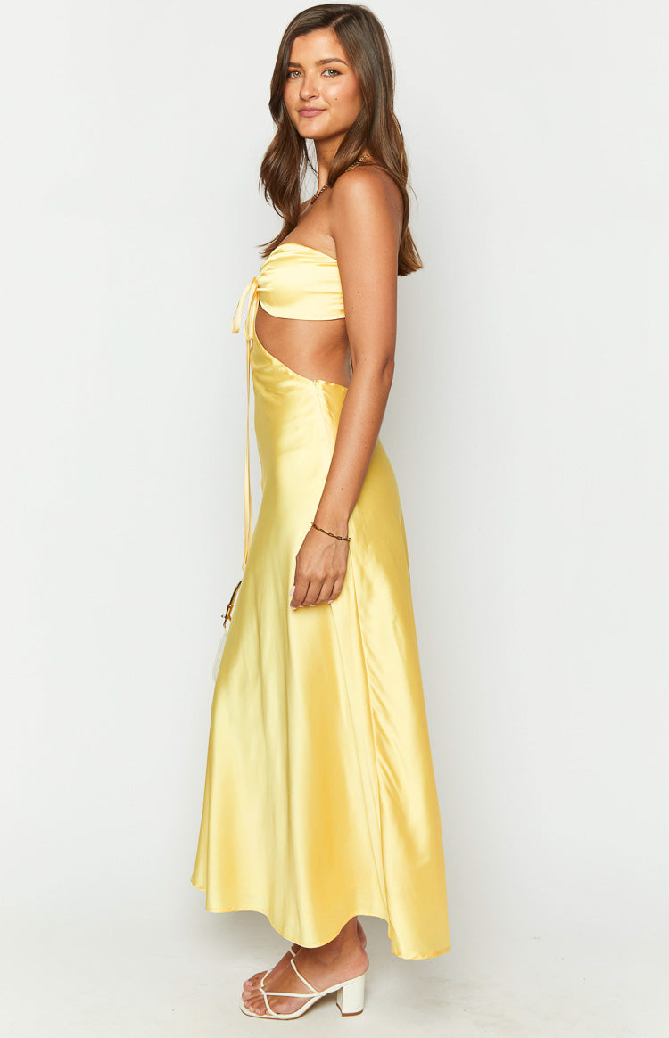 Lili Yellow Satin Strapless Maxi Dress Image