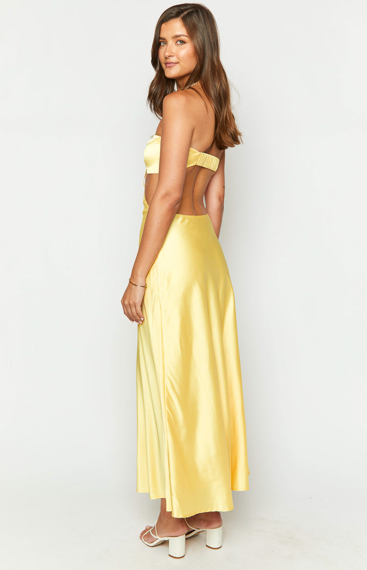 Lili Yellow Satin Strapless Maxi Dress Image