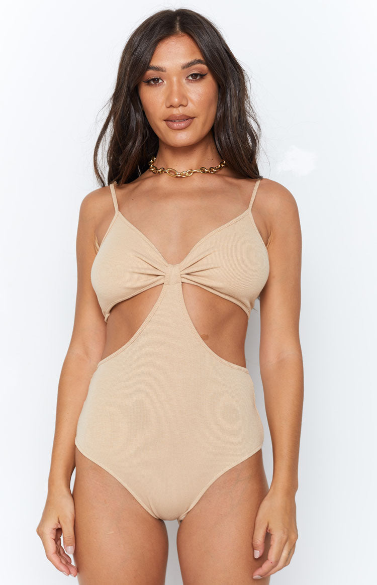 Lille Side Cut Out Knit Bodysuit Beige Image