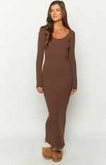 Lily Brown Long Sleeve Maxi Dress Image