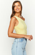 Limelight Drift Yellow Draped Off Shoulder Crop Top Image