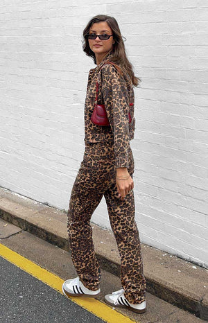 Lioness Carmela Leopard Print Straight Leg Jeans