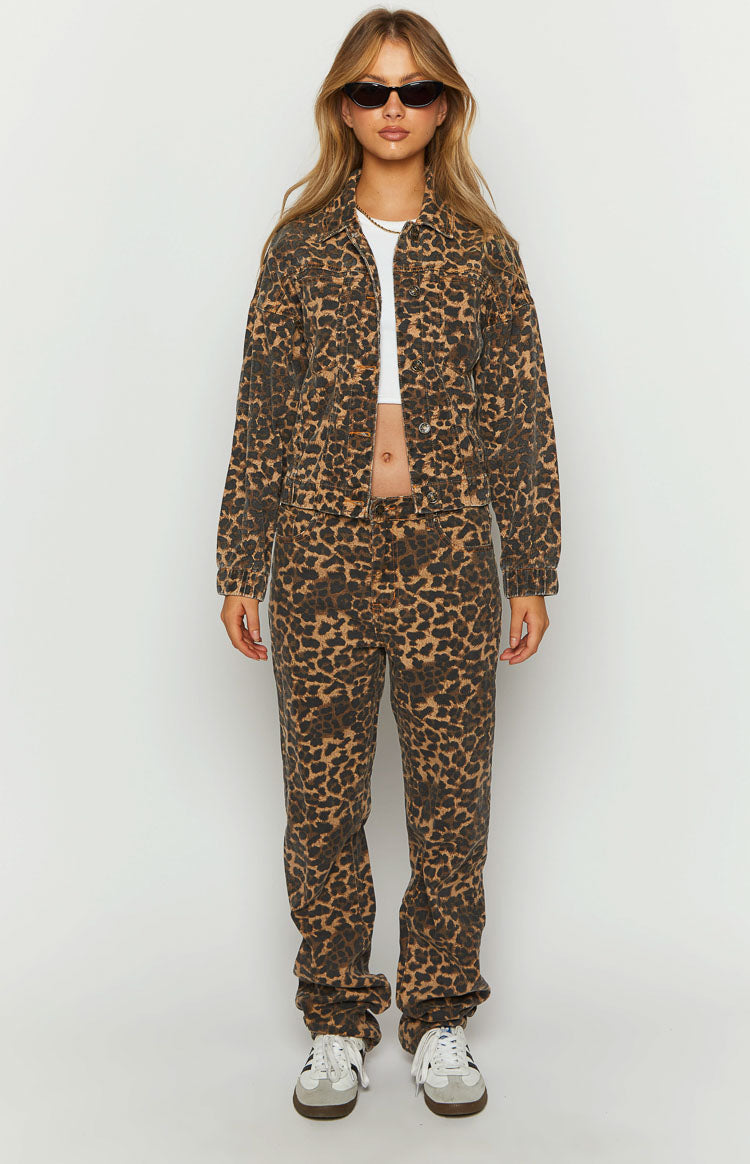 Lioness Carmela Leopard Print Straight Leg Jeans Image