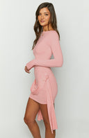 Lioness pink glory blush long sleeve mini dress with rosette details.