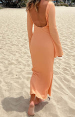 Looking For Love Orange Long Sleeve Midi Dress Image