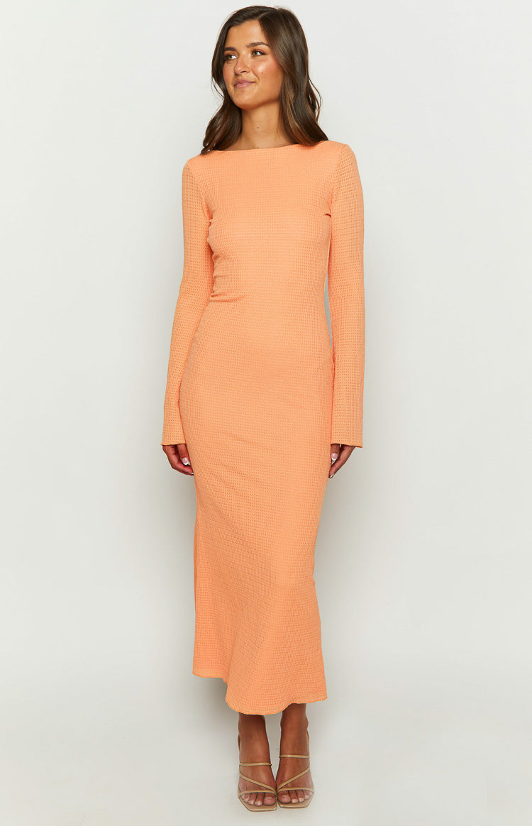 Looking For Love Orange Long Sleeve Midi Dress Image