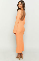 Looking For Love Orange Long Sleeve Midi Dress Image