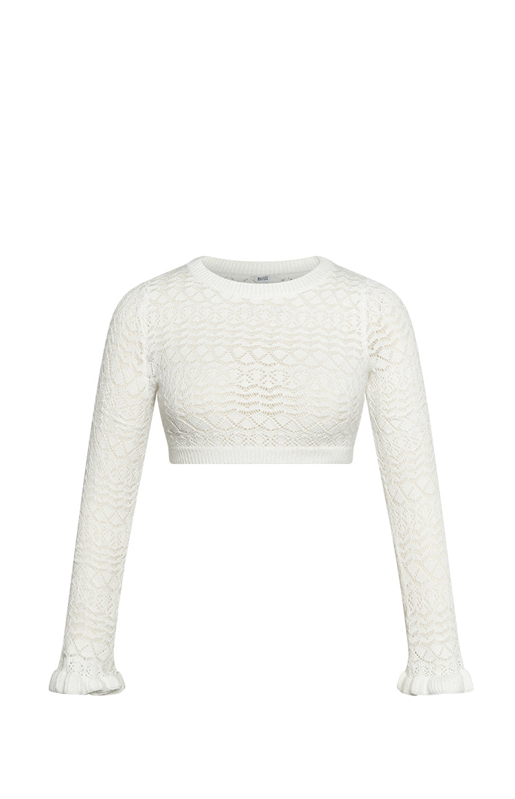 Lorri White Knit Ruffle Top Image