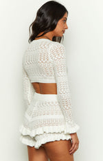 Lorri White Knit Ruffle Top Image