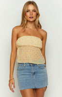 Lou Lou Yellow Floral Strapless Top