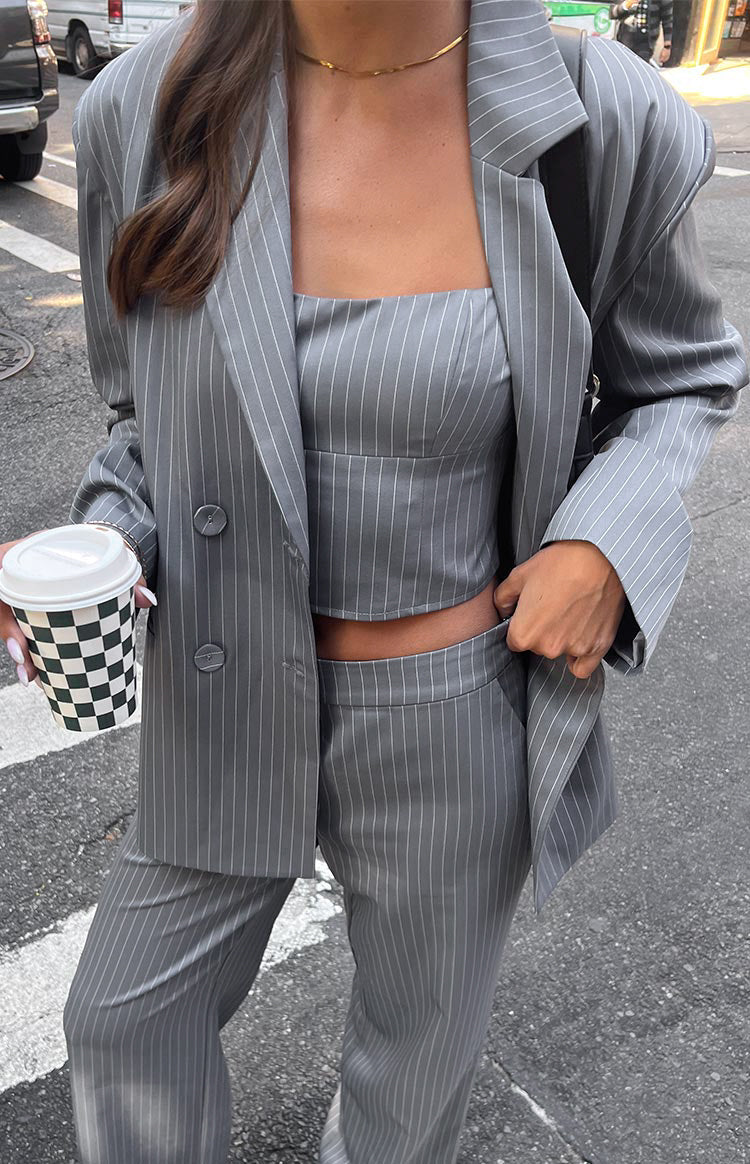 Louis Grey Striped Oversized Blazer Image