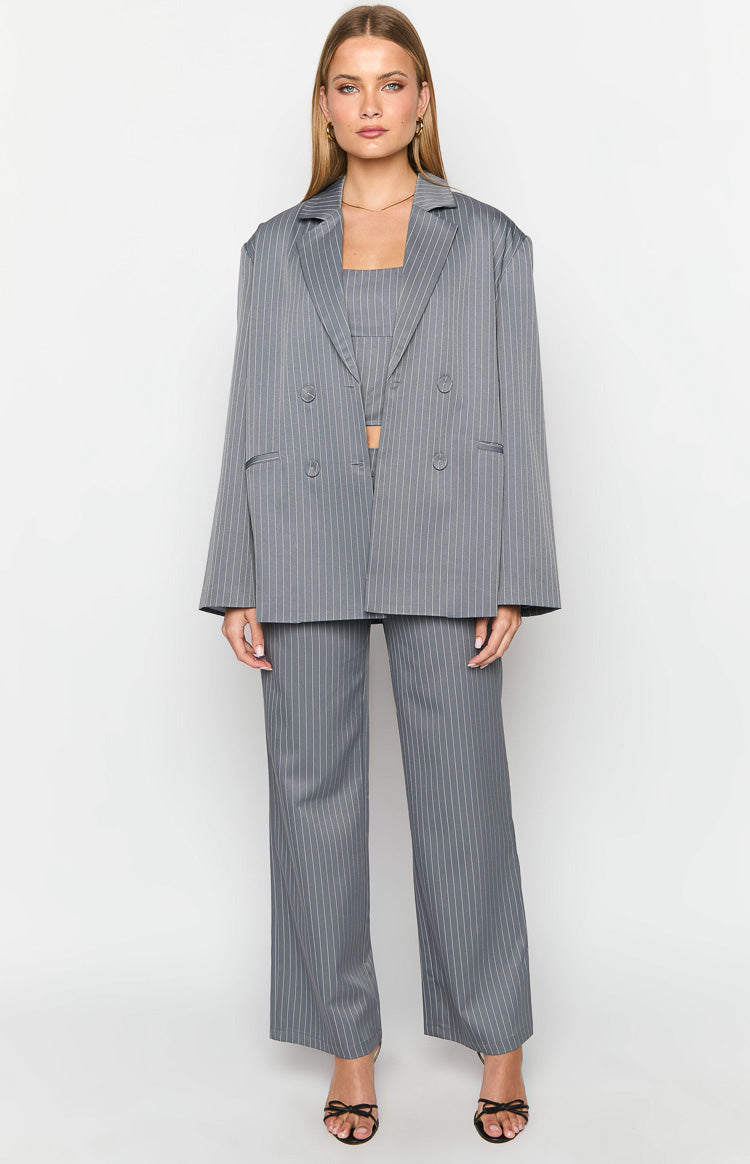 Louis Grey Striped Oversized Blazer Image