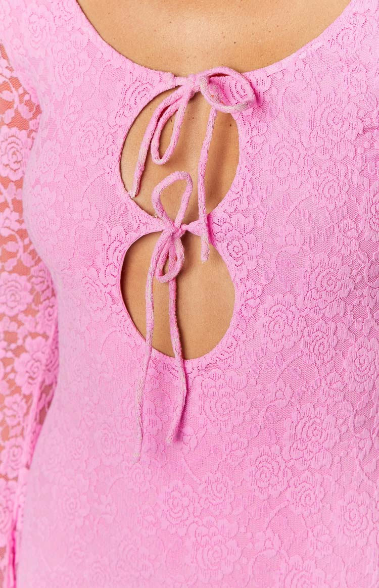 Love Me Pink Lace Long Sleeve Mini Dress Image